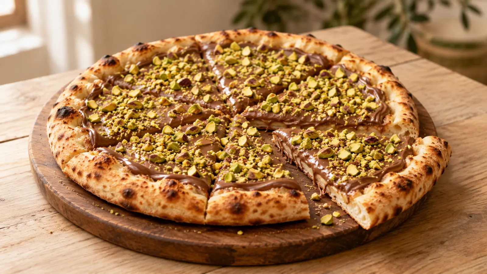 Pizza de chocolate com pistache