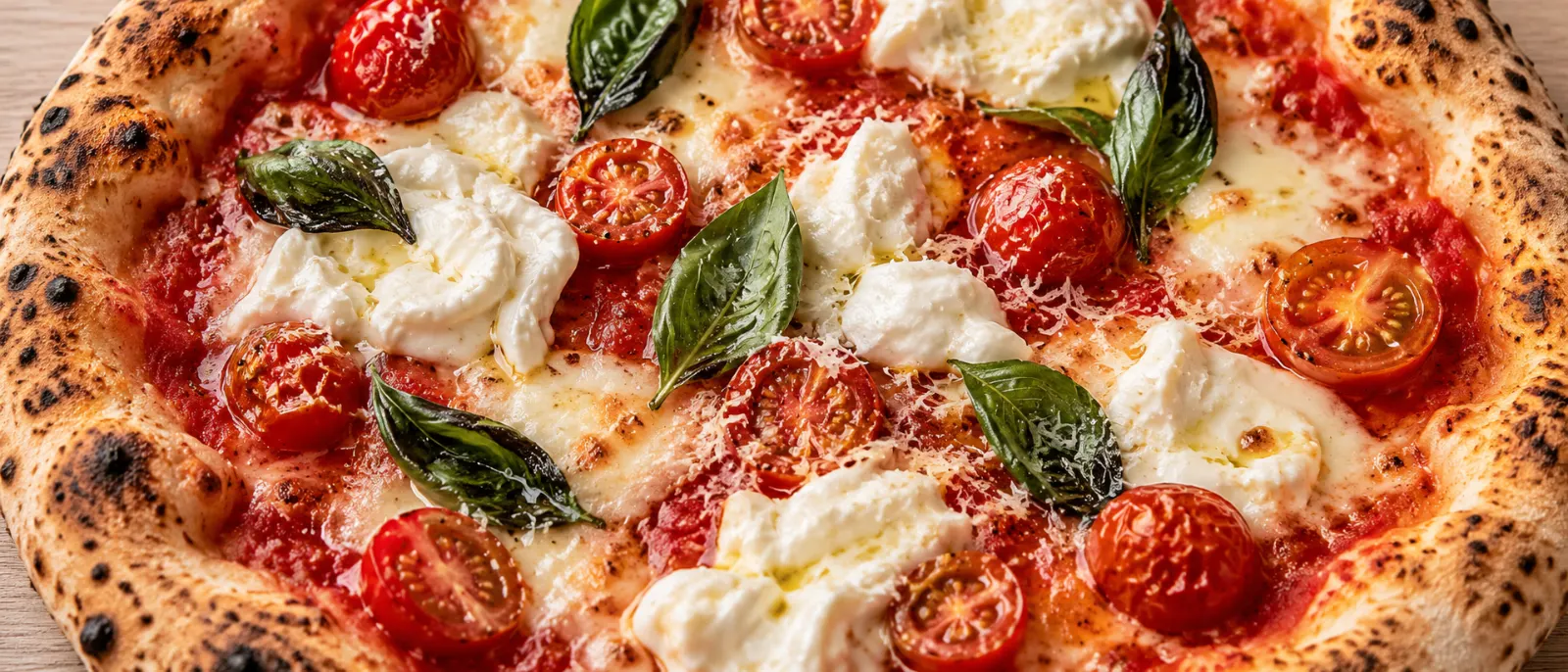 Pizza Margherita Speciale com tomate-cereja e manjericão